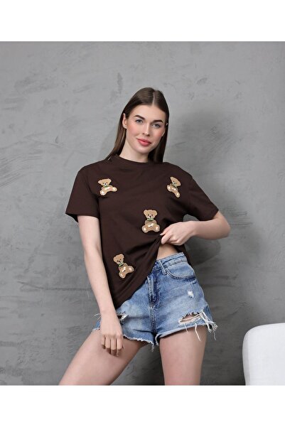 ribana Νεαρή Γυναίκα Teddy Bear Süzene Κεντημένο T-shirt