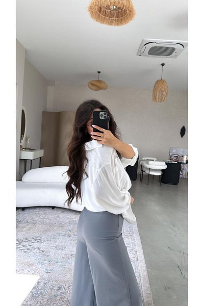 Buket Teke Gray Waist Corset Fabric Trousers