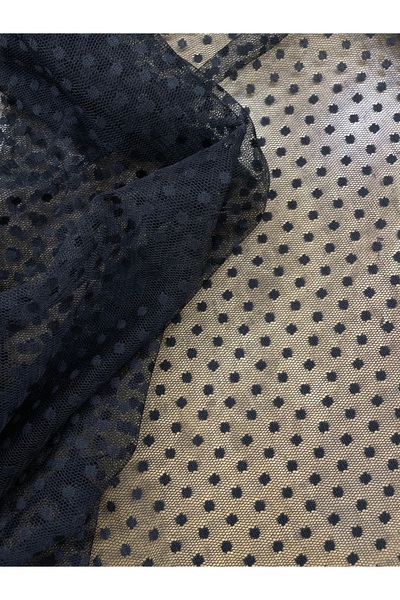 METERİAL Siyah Puantiyeli Tül Kumaş Yumuşak ve Hafif Doku | 1 Metre