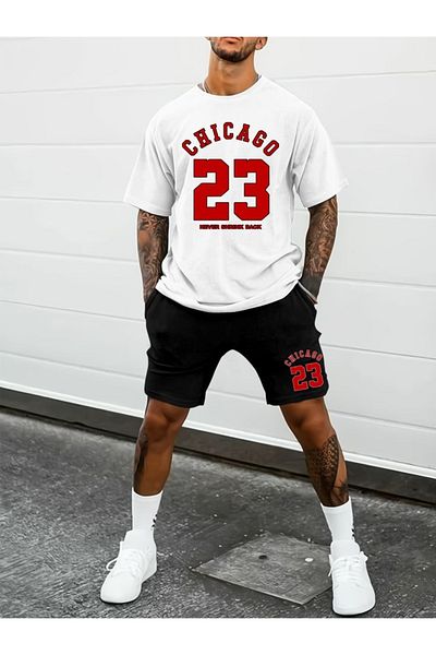 JANSO GROUP -Women Printed Chicago 23 Short Sleeve Tshirt-Shorts Set 2 Pcs Large Size Oversieze