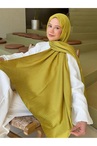 Mira İpek Zigzag Pattern Shiny Jacquard Shawl