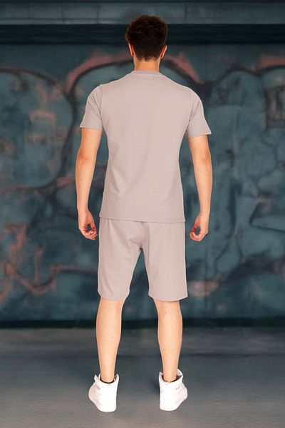 rec specs Men's Gray Basic T-Shirt & Shorts Set Elastic Waist Standard Fit