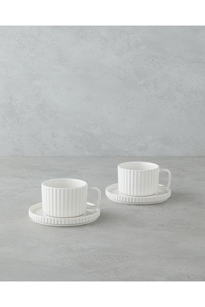 English Home Lunara Porcelain 4 Piece Teacup Set for 2 Persons 220 ml White