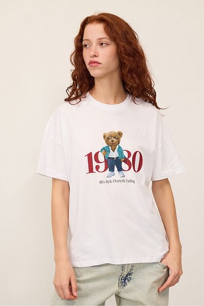 Addax Teddy Bear εμπριμέ κοντομάνικο μπλουζάκι Oversize P13716-asn75
