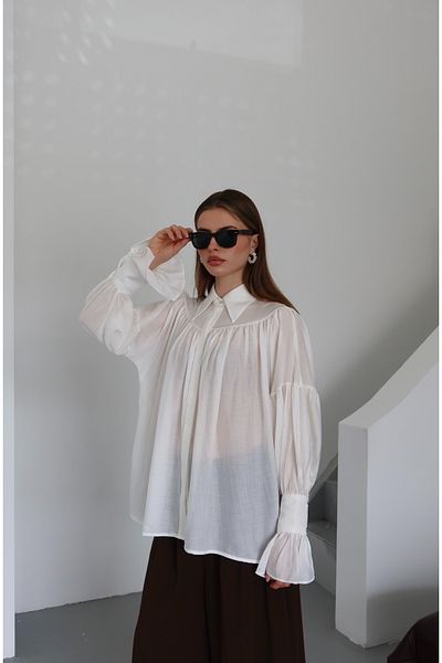 Laluvia Cămașă albă cu design adunat - 102116