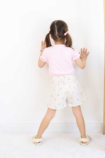ESİLA KİDS Girl Baby Collared Floral Patterned Shorts Skirt Suit Summer Daily Combination 3-6 Years Old