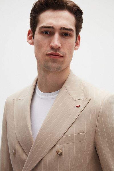 D'S Damat Costum Ds Damat Regular Fit Bej cu dungi dublu