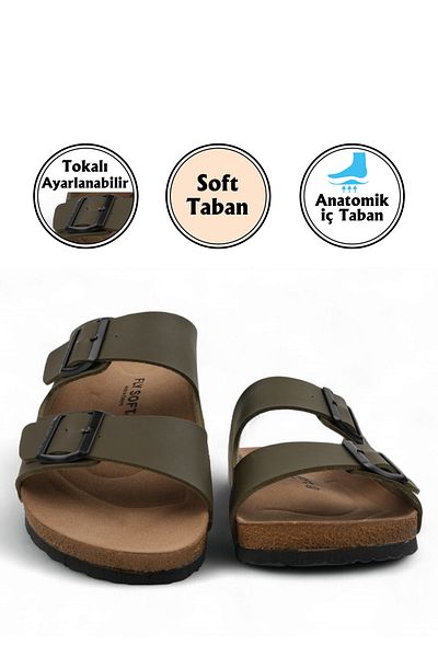 FLY SOFT Pisa Khaki Anatomical Sole Men's Slippers (Comfort)
