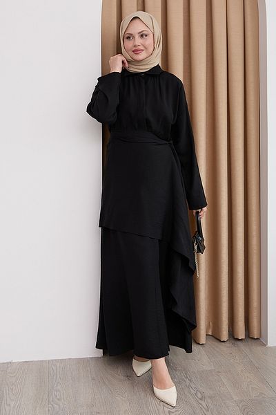InStyle Black Ayrobin Dress with Waist Tie