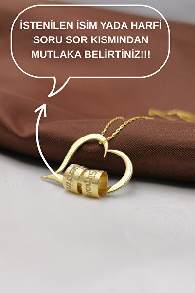 Piyera Gümüş İsimli Halka Sallantılı Tamamı Gümüş Kalp Kolye altın kaplama