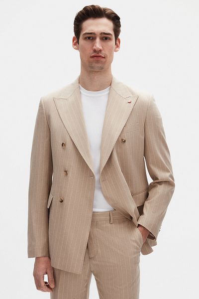 D'S Damat Costum Ds Damat Regular Fit Bej cu dungi dublu