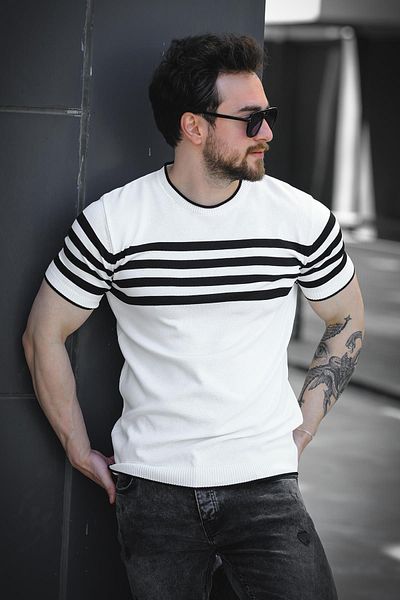 Oksit Ανδρικό πλεκτό μπλουζάκι Liam ριγέ Lycra Slim Fit Crew Neck