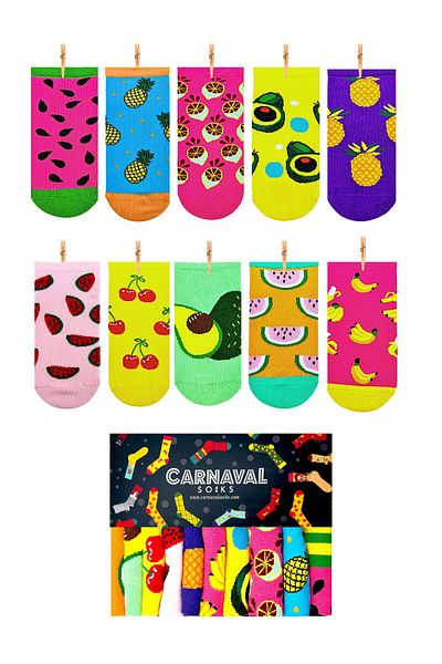 CARNAVAL SOCKS КУТИЯ С 10 ПЪСТЪРДИ ЧОРАПИ С ПЛОДОВИ ШАБЛОНИ