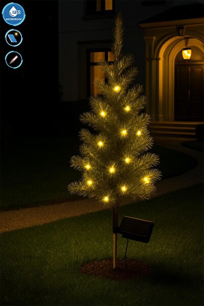 Mashotrend Solar Sarı Ledli Çam Ağacı - Güneş Enerjili Led - Çam Ağacı Bahçe Aydınlatması