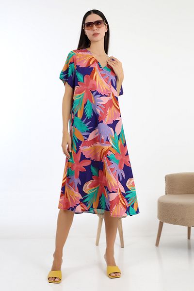 LİKAPA Likapa Summer Large Size Viscose V-Neck Short Sleeve Dress 2688