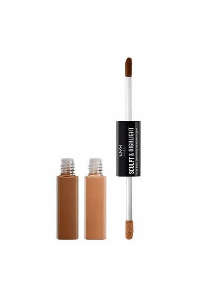 NYX Professional Makeup Contur Fata si Iluminator, NYX, Sculpt & Highlight Face Duo, 05 Chestnut / Sand