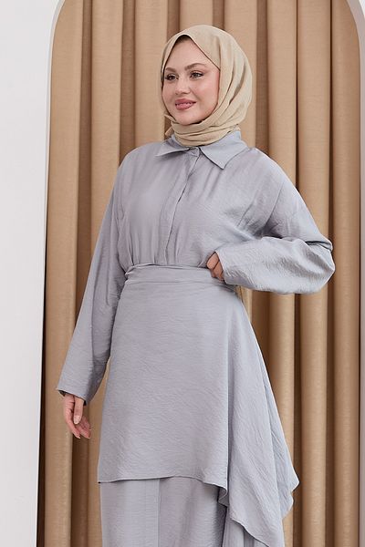 InStyle فستان أيروبين رمادي بحزام الخصر