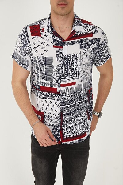 MFZ Giyim Red Color Patterned Viscose Men's Shirt
