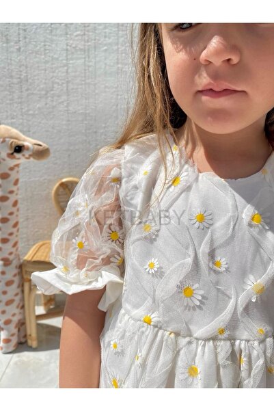 KETBaby Kız Çocuk Papatya Desenli Kısa Kol Elbise