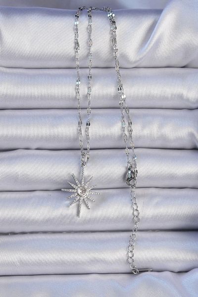 Clariss 316L Steel Chain Silver Color Zircon Stone Polar Star Necklace