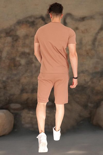rec specs Men's Beige T-Shirt & Shorts Set, Elastic Waist and Standard Fit