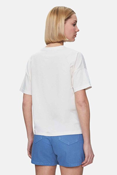 UCLA Odette Bone Color Crew Neck Foil Printed Loose Fit Women's Tshirt