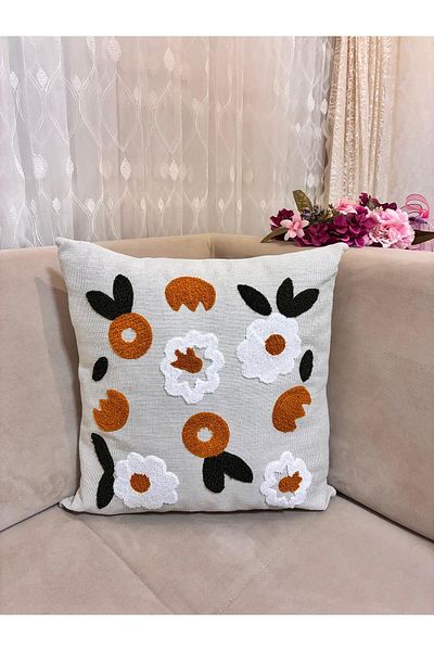 Mustgross Bohemian Punch Embroidered Linen Throw Pillow Cover Set of 2 - 43X43 cm