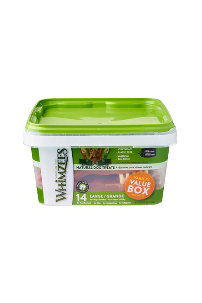 Whimzees صندوق مكافآت الكلاب الكبيرة المتنوعة - 14 قطعة