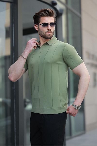 Madmext Khaki Polo Neck Knitwear Men's T-Shirt E7417