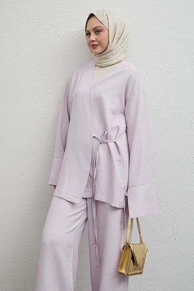 InStyle Lilac Colored Linen Kimono Double Set