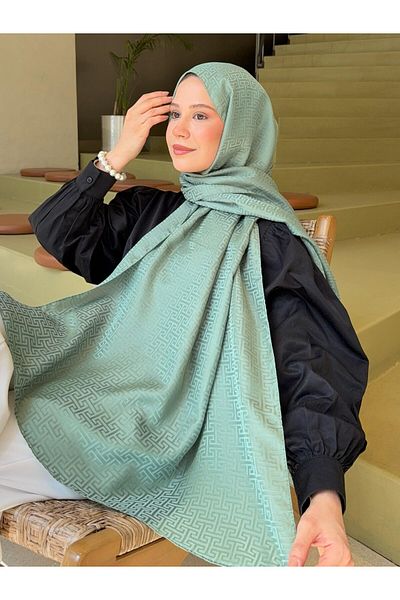 Mira İpek Zigzag Pattern Shiny Jacquard Shawl