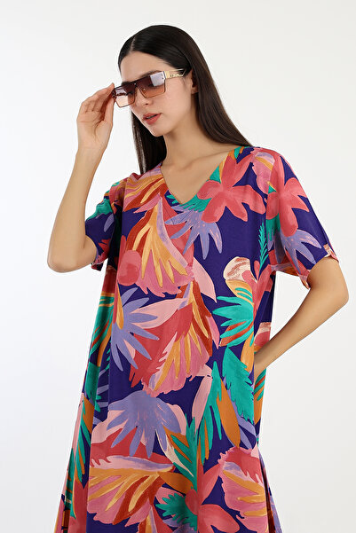 LİKAPA Likapa Summer Plus Size Viscose κοντομάνικο φόρεμα με λαιμόκοψη 2688