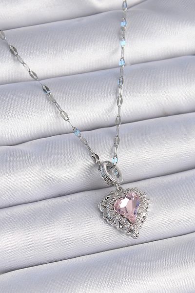 Store 316L Steel Chain Silver Color Zircon Stone Heart Model Women's Necklace
