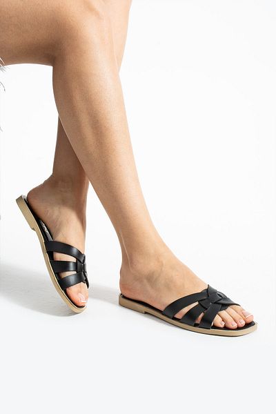 MY MİA MODA Ringed Black Women's Slippers Outdoor and Home Slippers