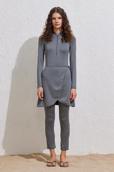 KADRİYE BAŞTÜRK Gray Long Sleeve Swimsuit