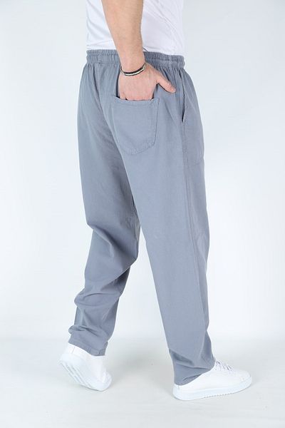 MYRAB DENİM Γκρι ανδρικό λινό παντελόνι Oversize - 100% βαμβάκι