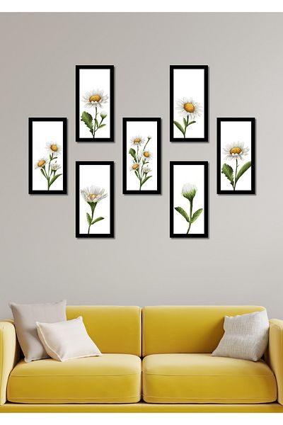 NT Handmade 7 bucăți 20 x 10 set de pictură margarete pentru decorarea peretelui pentru living, dormitor, bucătărie