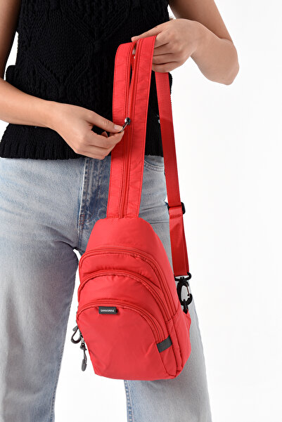 VESSARA Unisex Parachute Fabric Water Resistant 3 Compartment Body Bag with Crossbody and Backrest Strap