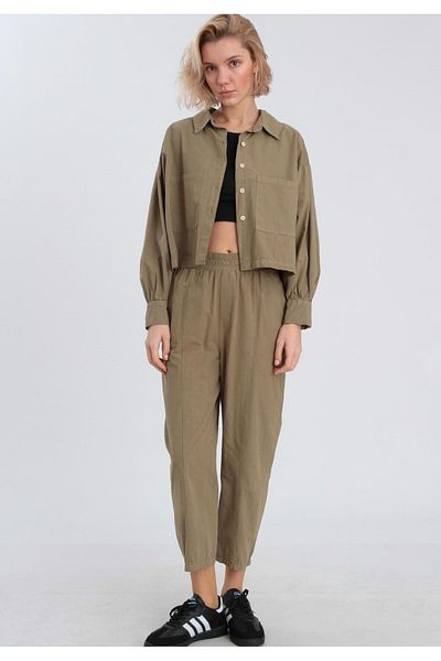 Fast Perry Women Khaki Shirt Pants Suit