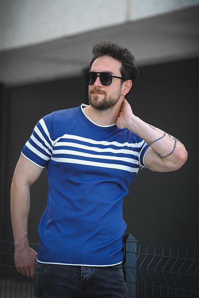 Oksit Ανδρικό πλεκτό μπλουζάκι Liam ριγέ Lycra Slim Fit Crew Neck