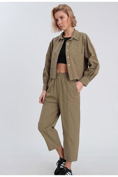 Fast Perry Women Khaki Shirt Pants Suit