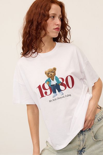 Addax Teddy Bear εμπριμέ κοντομάνικο μπλουζάκι Oversize P13716-asn75