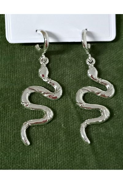 mos&more Silver Snake Design Large Women's Earrings (7cm)