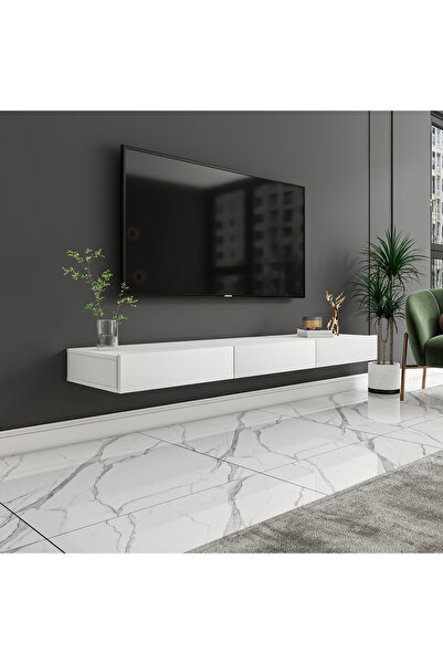 İNARCH DİZAYN Avalon Duvara Monte TV Sehpası 140 cm, Modern Minimal Tasarım, Tv Ünitesi, Ev-Ofis Beyaz