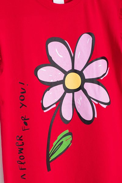 Cansın Mini Red Daisy Printed Ruffle Detailed Girl's Shorts Set of 2 20608