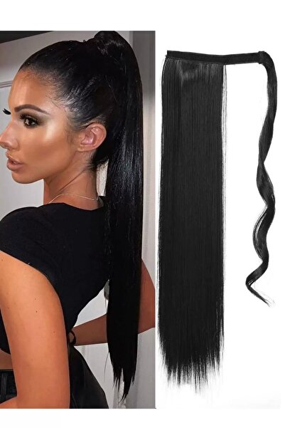 TakıDolabı Siyah Renk Cırtcırtlı Düz At Kuyruğu Saç