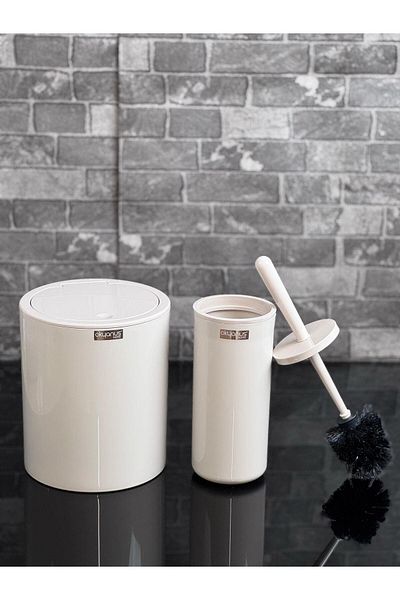 Okyanus Home Μπεζ Κάλυμμα Στρογγυλό Σετ 2 τεμαχίων WC κουβά και βούρτσα