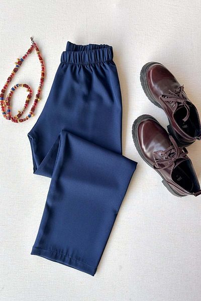 Ceylan Otantik Παντελόνι με πόδια Navy Blue Crepe