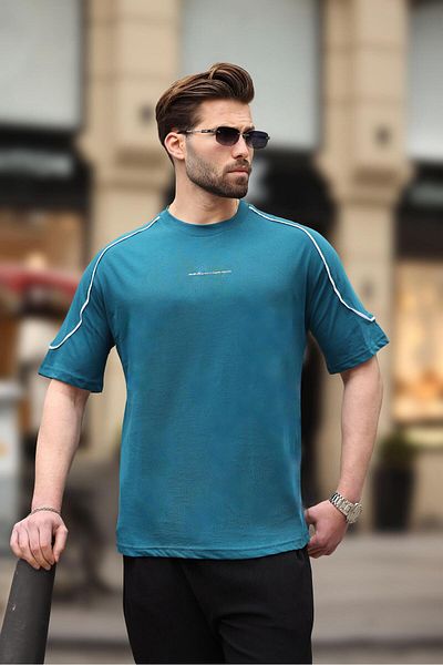 Madmext Μπλουζάκι Petrol Blue Crew Neck Basic E7132