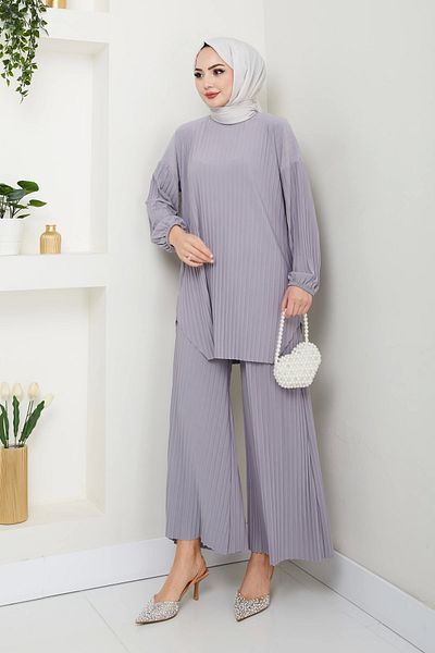 Moda MSK بدلة رمادية ساندي مزدوجة مع بنطال مطوي